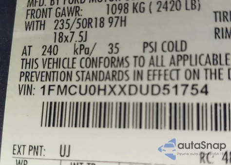 2013 Ford Escape Sel z USA, uszkodzony, nr VIN 1FMCU0HXXDUD51754